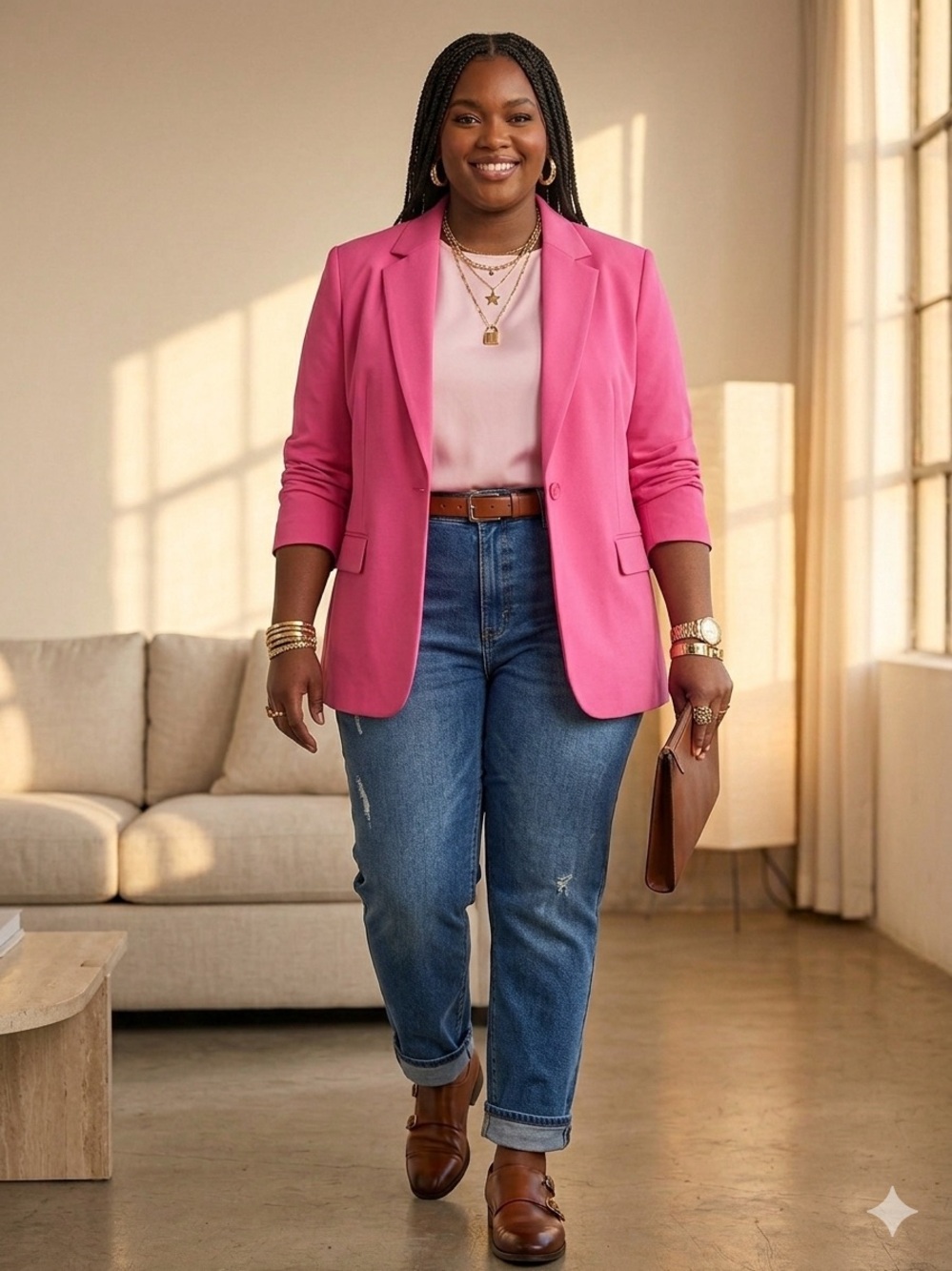 Pink Women's Tailored Single-Button Blazer
